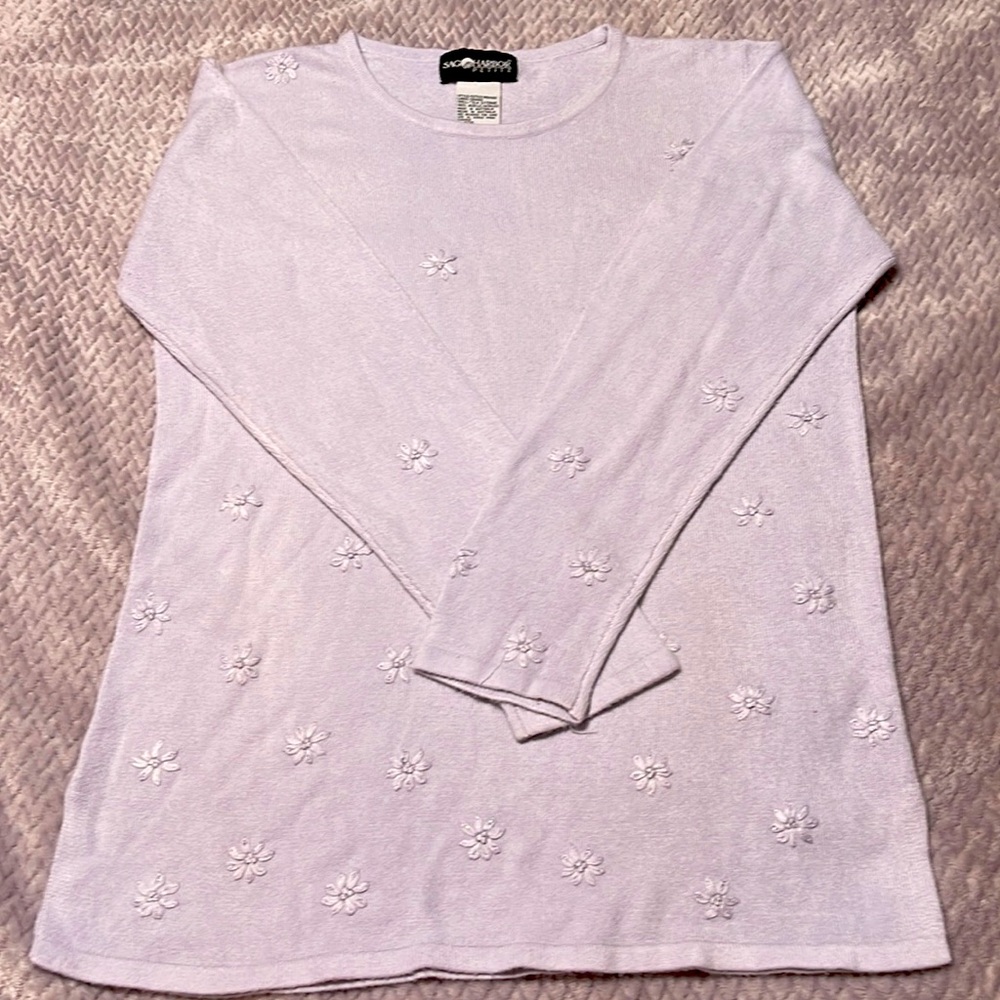 Lavender flora sweater. Sag Harbor.